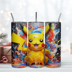 3D Inflated Pikachu Dripping Tumbler Design, Pokemon Tumbler Wrap, 20oz Skinny Tumbler Instant Download