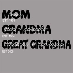 Mom Grandma Great Grandma Svg, Mothers Day Svg, Mom Svg, Grandma Svg, Great Grandma Svg, Great Mom Svg, Brain Svg, Est 1