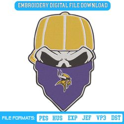 Minnesota Vikings Skull Bandana NFL Embroidery Design Download
