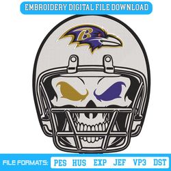 Skull Helmet Baltimore Ravens NFL Embroidery Design
