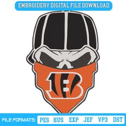 Cincinnati Bengals Skull Bandana NFL Embroidery Design Download