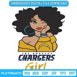 LA Chargers Black Girl Embroidery Design File Download