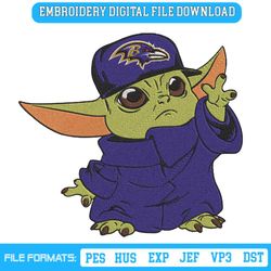 Baltimore Ravens Cap Baby Yoda Embroidery Design Download