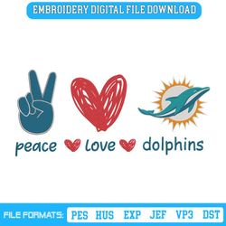 Peace Love Miami Dolphins Embroidery Design File Download