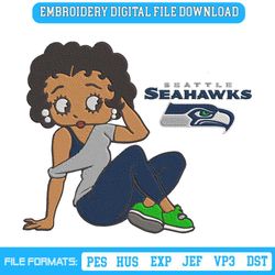 Seattle Seahawks Black Girl Betty Boop Embroidery Design File