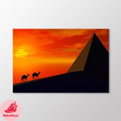 Camels and Pyramid Canvas Wall Art, Egypt Art Print, Animal Wall Decoration, Canvas Ready to Hang