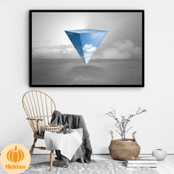 triangle cloud canvas wall art, surreal cloud canvas wall art, geometric sky canvas wall art, ready-to-hang canvas print
