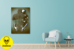 Love Heart Gold and Silver Print on Canvas, 3D Effect, Love Heart Canvas Wall Art, Hugging Couple Painting Home Decor Ho