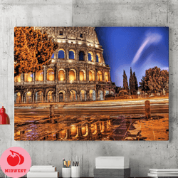Ancient Rome Landscape Italian City Canvas Wall Painting, Canvas Wall Decoration, Night City Wall Art, Living Room Art,