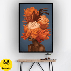 orange flower head woman canvas wall art, flower head woman canvas painting , fashion woman canvas print , modern home d