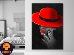 lady in the red hat,red hat, fashion art, elegance, stylish woman, contemporary art, wall art, home decor, personal styl