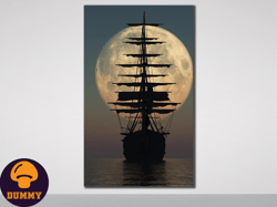 Pirate Ship and Red Moon Canvas Painting, Sailing Ship Wall Art, Warships Wall Decor, Pirate Ship Canvas Wall Art, Ship