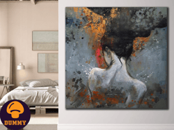 Sexy Nude Textured Woman Home Wall Art Decor, Erotic Abstract Bedroom Canvas Painting Portrait, Knife Style Decorative N