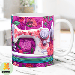 3D Sewing Mug Wrap, 3D Mug Wrap Sublimation Design PNG, 3D Floral 11oz and 15oz Sewing Mug Wrap, Digital Download