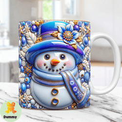 3D Snowman Mug Wrap Christmas Mug Wrap Inflated PNG Sublimation Design 11oz and 15oz Coffee Cup Template 3D Floral Snowm
