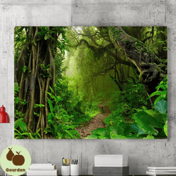 Tropical Forest Canvas Wall Art Painting, Jungle Canvas Wall Art, Forest Trees Wall Art, Nature Art Poster, Home Decor