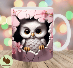 3D Baby Owl Mug Wrap, 11oz And 15oz Mug Template, Mug Sublimation Design, Hole In A Wall Mug Wrap Template, Instant Digi