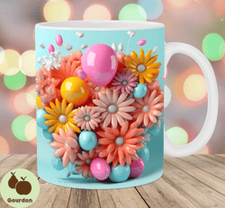 3d balloon flowers mug wrap, 11oz and 15oz mug template, mug sublimation design, mug wrap template, instant digital down