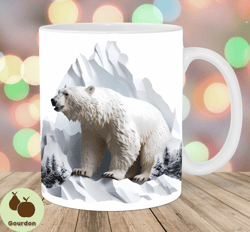 3d bear mug wrap, 11oz  15oz mug template, mug sublimation design, mountains mug wrap template, instant digital download