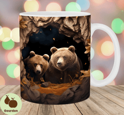 3d bear mug wrap, 11oz and 15oz mug template, mug sublimation design, hole in a wall mug wrap template, instant digital