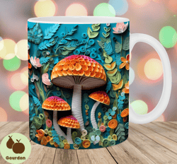 3D Colorful Mushrooms Mug Wrap, 11oz And 15oz Mug Template, Mug Sublimation Design, Mug Wrap Template, Instant Digital D