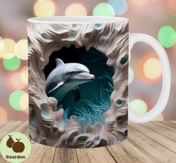 3D Dolphin In A Wall Hole Mug Wrap, 11oz  15oz Mug Template, Mug Sublimation Design, Ocean Mug Wrap Template, Instant Di