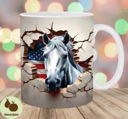 3d horse hole in a wall mug wrap, 11oz  15oz mug template, mug sublimation design, american flag mug template, instant d