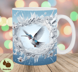 3D Hummingbird Mug Wrap, 11oz  15oz Mug Template, Hole In A Wall Mug Sublimation Design, Snow Mug Template, Instant Digi