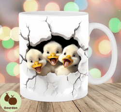 3D Three Baby Ducks Mug Wrap, 11oz  15oz Mug Template, Mug Sublimation Design, Hole In A Wall Mug Template, Instant Digi