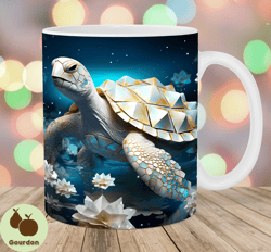 3D Turtle Mug Wrap, 11oz And 15oz Mug Template, Water Lilies Mug Sublimation Design, Mug Wrap Template, Instant Digital
