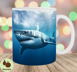 Great White Shark Mug Wrap, 11oz And 15oz Mug Template, Mug Sublimation Design, Ocean Mug Wrap Template, Instant Digital