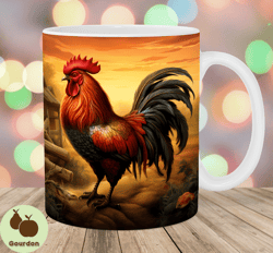 Rooster Mug Wrap, 11oz And 15oz Mug Template, Mug Sublimation Design, Sunset Mug Wrap Template, Instant Digital Download
