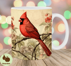 Vintage Red Cardinal Bird Mug Wrap, 11oz And 15oz Mug Template, Mug Sublimation Design, Mug Wrap Template, Instant Digit