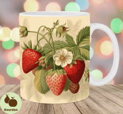 Vintage Strawberry Mug Wrap, 11oz And 15oz Mug Template, Mug Sublimation Design, Botanical Mug Wrap Template, Instant Di