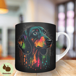 3d dachshund colorful dripping Mug Wrap, 11oz And 15oz Mug Template, Mug Sublimation Design, Mug Wrap Template, Instant