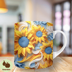 3d sunflowers yellow blue Mug Wrap, 11oz And 15oz Mug Template, Mug Sublimation Design, Mug Wrap Template, Instant Digit