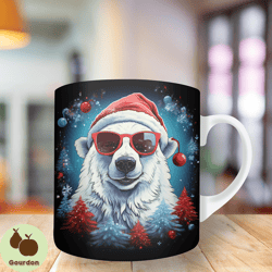 christmas polar bear hat snowflakes mug png, 11oz and 15oz mug template, mug sublimation design, mug wrap template, inst