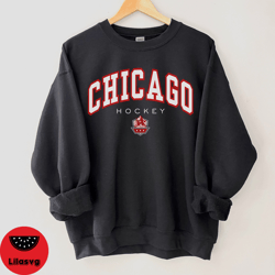 Chicago Hockey SweatShirt , Vintage Inspired Hockey Crewneck, Gift for Hockey Fan, Chicago Crewneck
