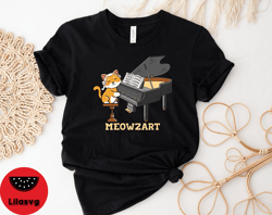Meowzart Shirt, Cute Cat Piano Tshirt, Trendy Shirt, Cat with Piano Graphic Tee