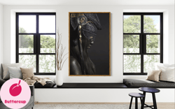 african woman with golden hat, african woman closing her eyes canvas wall art , african woman canvas painting , gold wom