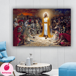 christian canvas wall art , jesus canvas painting , soldiers and people canvas print, ready to hang canvas print