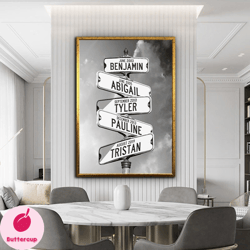 Personalized Street Sign Multi-Name Custom Canvas Wall Art Personalized Canvas Wall Art Various Sizes Ready to Hang Pers