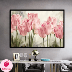 pink tulips canvas print , pink tulip wall decor , pink tulip print art , pink flowers canvas print , flower painting ar