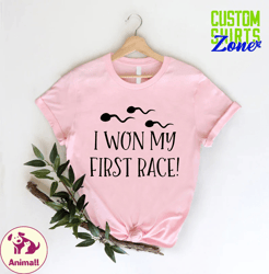 i won my first race shirt,gift newborn,baby announcement,funny baby party,announcements pregnancy,fastest swimmer tee