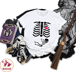 halloween pregnancy skeleton tshirt, skeleton halloween baby announcement shirt, baby shirt, funny pregnant shirt, new m