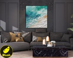 Original Abstract Seascape Oil painting, Modern Beach For Living Room, Coastal wall Decor Living Room, officel Wall Art,