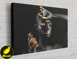 Black Woman with Pineapple Canvas, Wall Art Canvas Design, Home Decor Ready To Hang