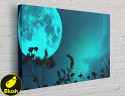 Green Moon at Night Canvas, Canvas Wall Art Canvas Design, Home Decor Ready To Hang