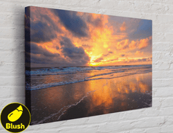 Ocean Fiery Sunset Beach Cloud Canvas, Canvas Wall Art Canvas Design, Home Decor Ready To Hang
