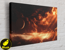 Orange Clouds Space Canvas, Canvas Wall Art Canvas Design, Home Decor Ready To Hang